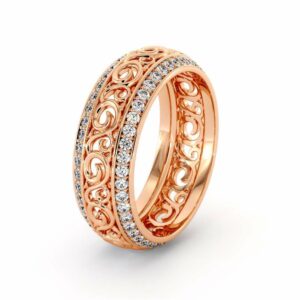 Rose Gold Diamonds Wedding Band Eternity Engagement Band Filigree Wedding Diamond Ring