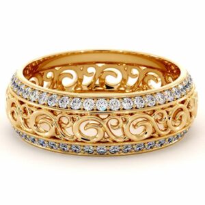 Yellow Gold Diamonds Wedding Band Eternity Engagement Band Filigree Wedding Diamond Ring