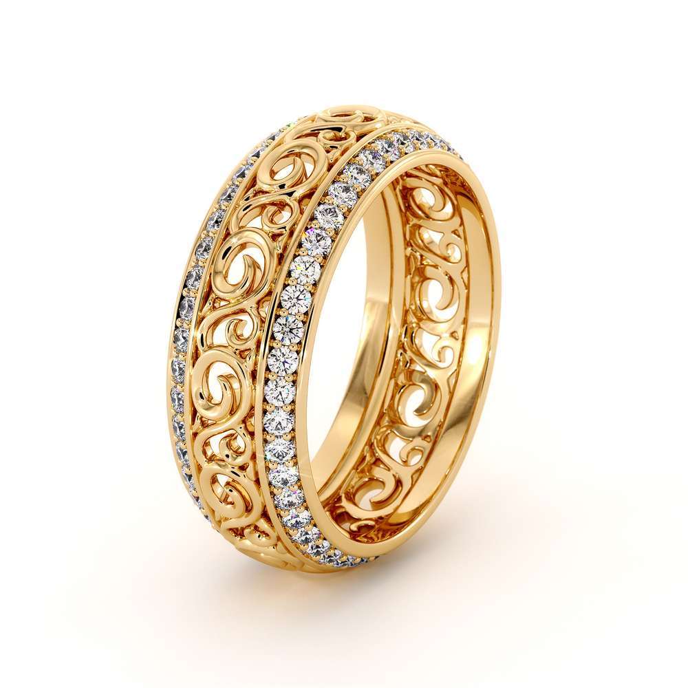 Yellow Gold Diamonds Wedding Band Eternity Engagement Band Filigree Wedding Diamond Ring 1 Yellow Gold Diamonds Wedding Band Eternity Engagement Band Filigree Wedding Diamond Ring
