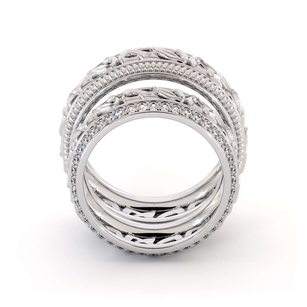 His and Hers Art Deco Wedding Band Set-14K White Gold Wedding Rings-Matching Band Set 6 His and Hers Art Deco Wedding Band Set-14K White Gold Wedding Rings-Matching Band Set
