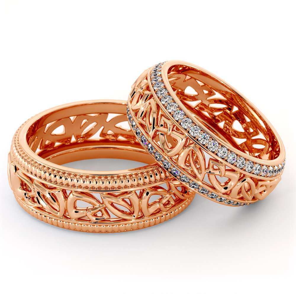 His and Hers Art Deco Wedding Band Set-14K Rose Gold Wedding Rings-Matching Band Set 7 His and Hers Art Deco Wedding Band Set-14K Rose Gold Wedding Rings-Matching Band Set