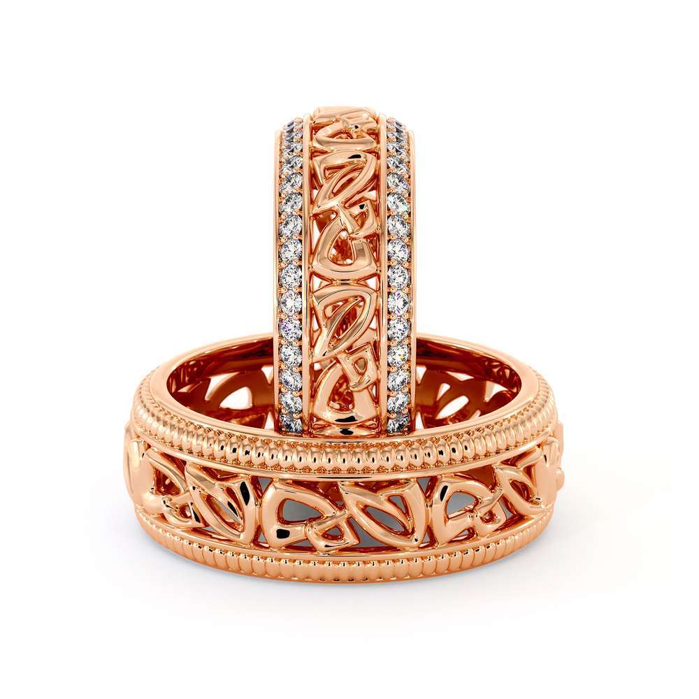 His and Hers Art Deco Wedding Band Set-14K Rose Gold Wedding Rings-Matching Band Set 3 His and Hers Art Deco Wedding Band Set-14K Rose Gold Wedding Rings-Matching Band Set