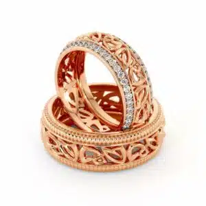 His and Hers Art Deco Wedding Band Set-14K Rose Gold Wedding Rings-Matching Band Set