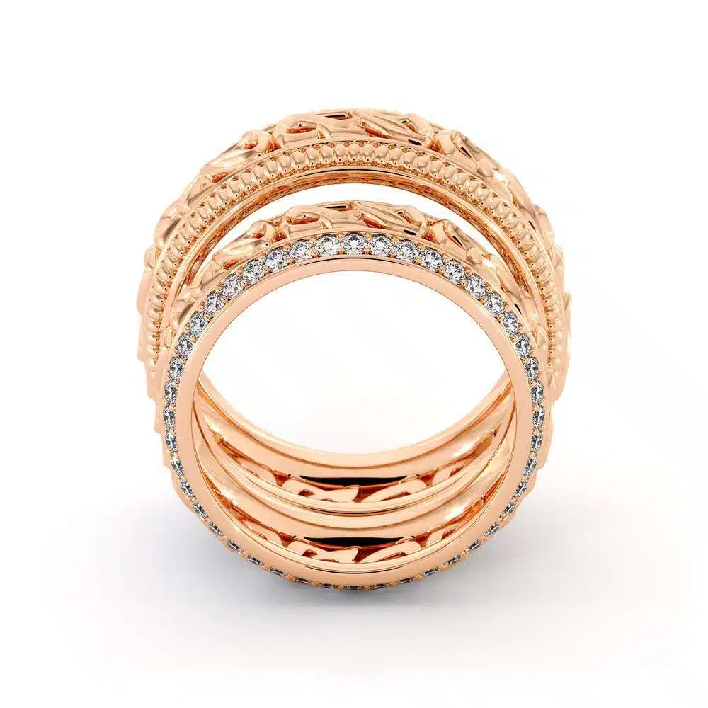 His and Hers Art Deco Wedding Band Set-14K Rose Gold Wedding Rings-Matching Band Set