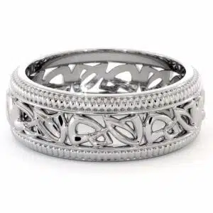 Wedding Band For Men-14K White Gold Handmade Wedding Band-Vintage Wedding Ring