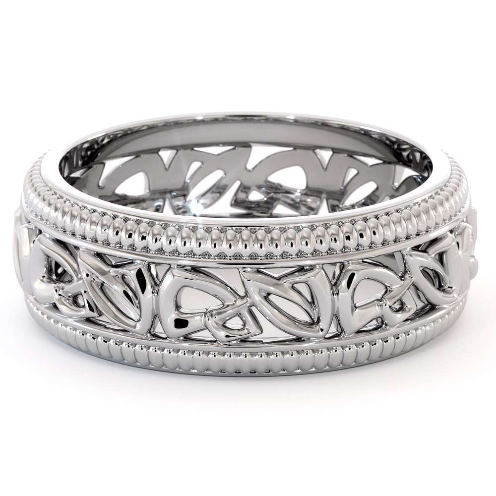Wedding Band For Men-14K White Gold Handmade Wedding Band-Vintage Wedding Ring