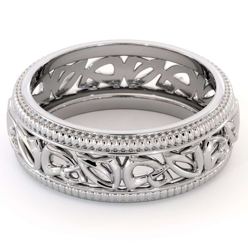 Wedding Band For Men-14K White Gold Handmade Wedding Band-Vintage Wedding Ring
