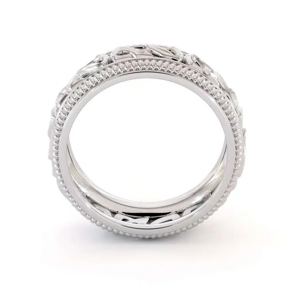 Wedding Band For Men-14K White Gold Handmade Wedding Band-Vintage Wedding Ring