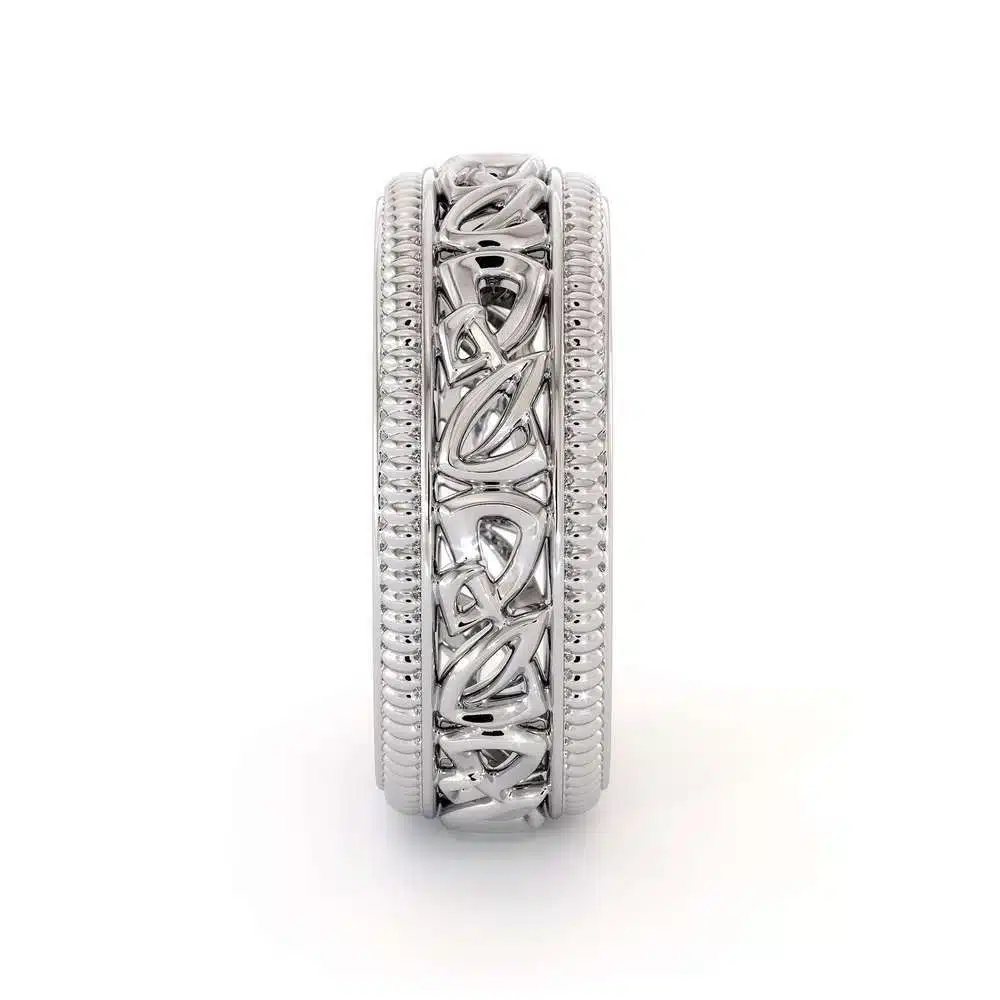 Wedding Band For Men-14K White Gold Handmade Wedding Band-Vintage Wedding Ring