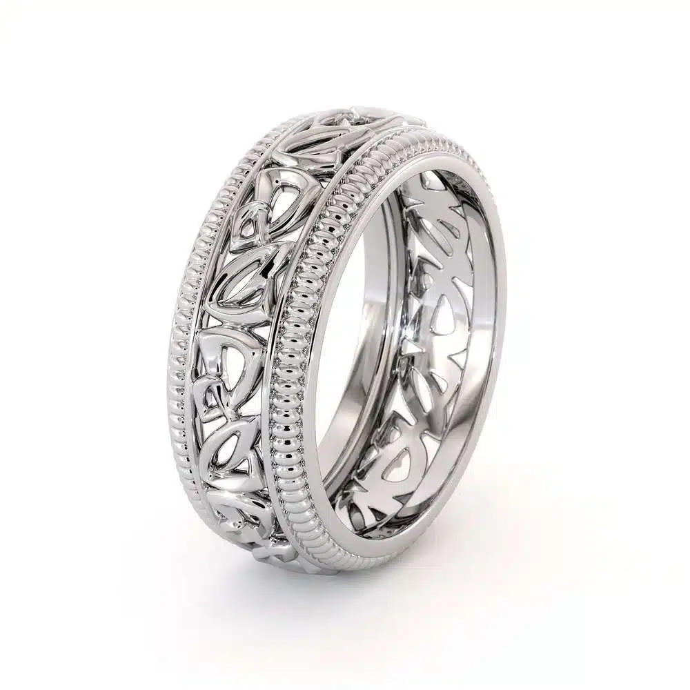 Wedding Band For Men-14K White Gold Handmade Wedding Band-Vintage Wedding Ring
