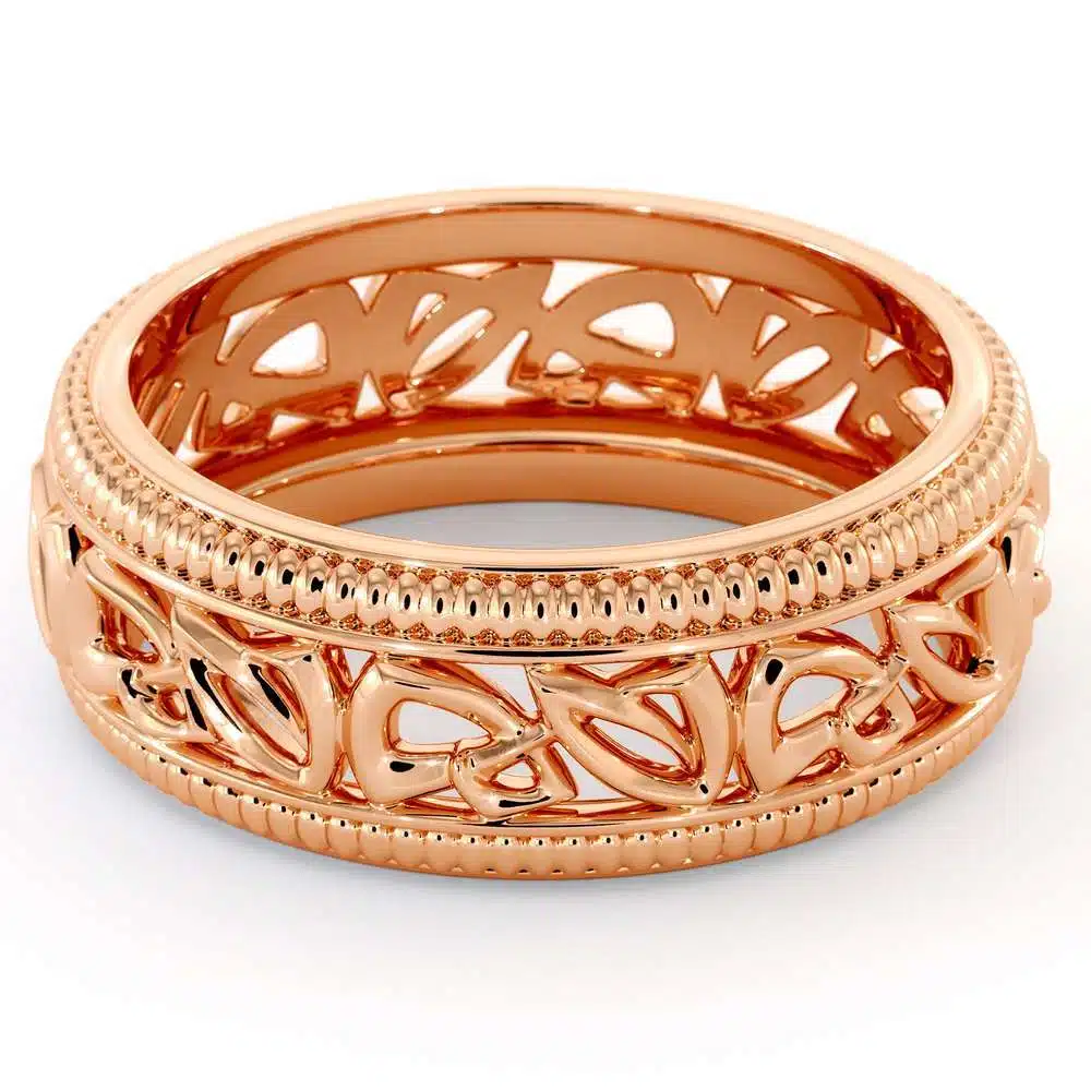 Wedding Band For Men-14K Rose Gold Handmade Wedding Band-Vintage Wedding Ring