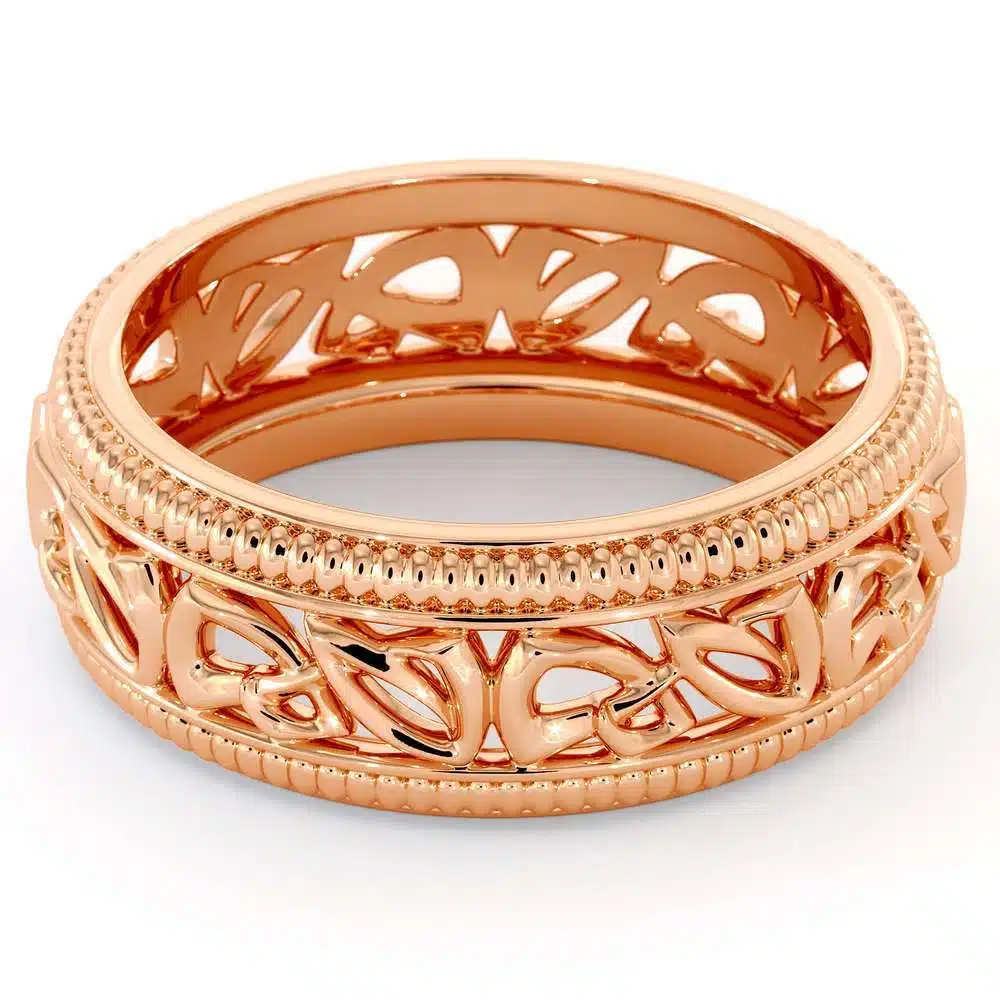 Wedding Band For Men-14K Rose Gold Handmade Wedding Band-Vintage Wedding Ring