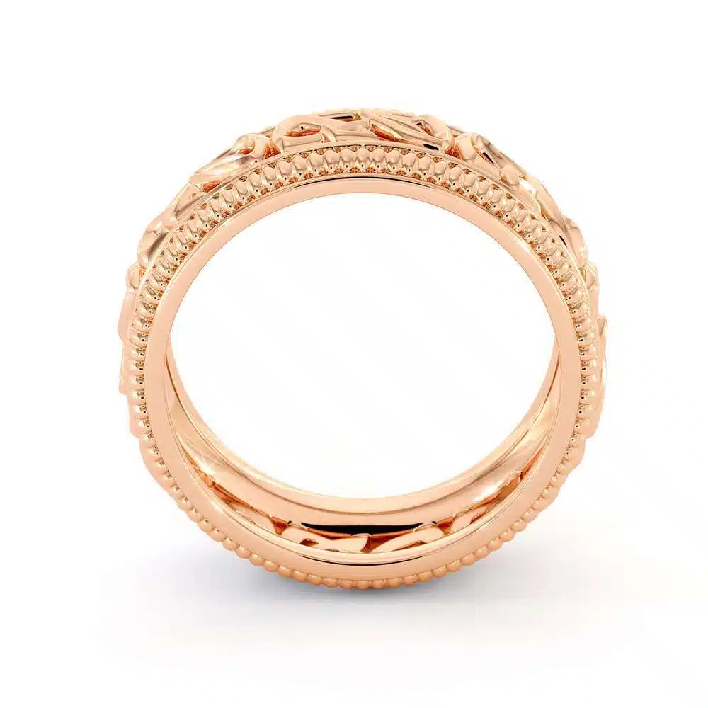 Wedding Band For Men-14K Rose Gold Handmade Wedding Band-Vintage Wedding Ring