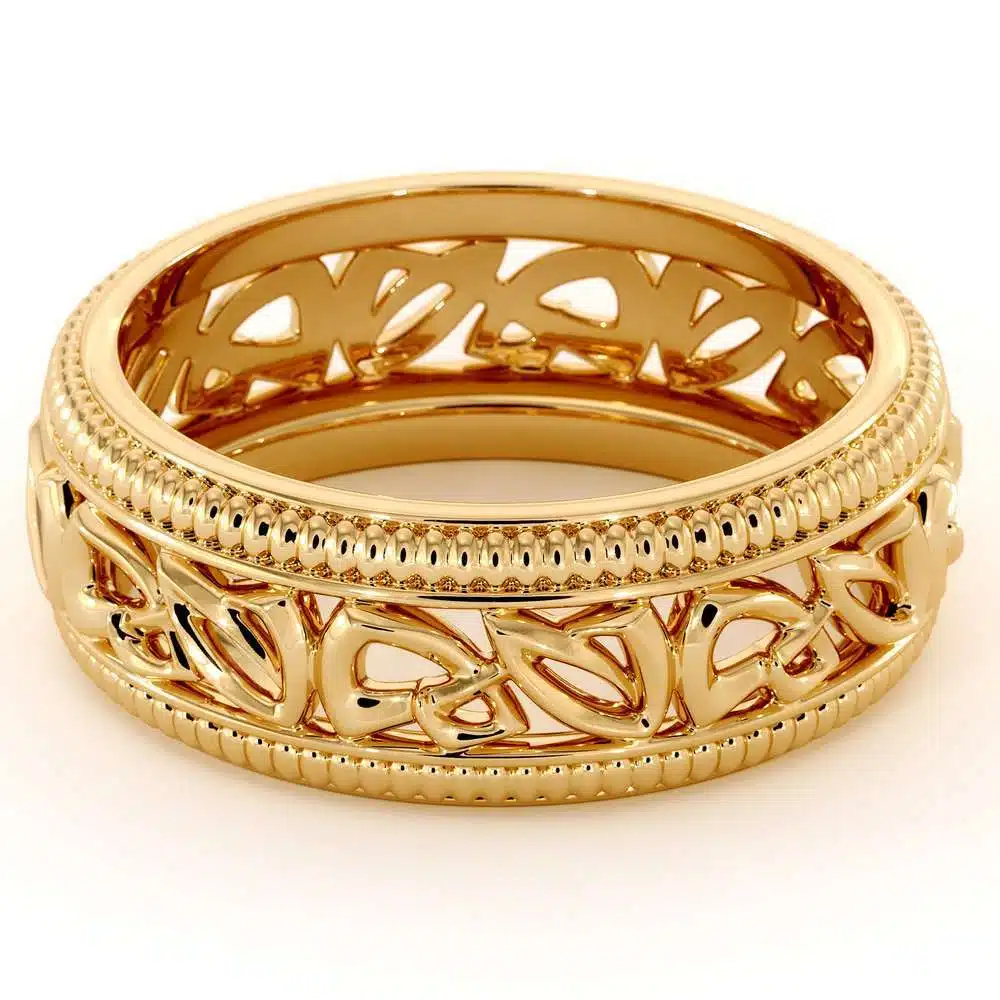 Wedding Band For Men-14K Yellow Gold Handmade Wedding Band-Vintage Wedding Ring