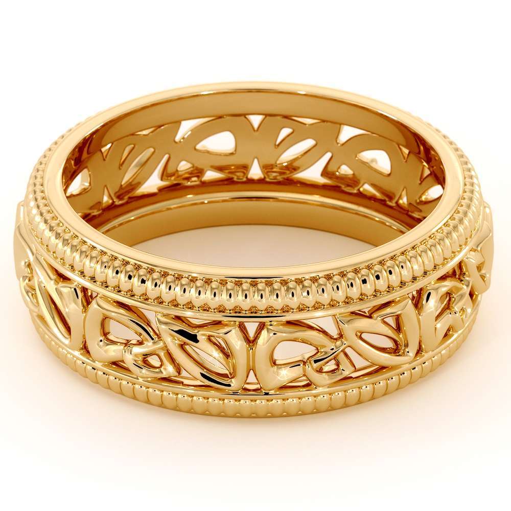 Wedding Band For Men-14K Yellow Gold Handmade Wedding Band-Vintage Wedding Ring