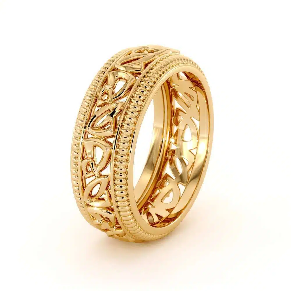Wedding Band For Men-14K Yellow Gold Handmade Wedding Band-Vintage Wedding Ring