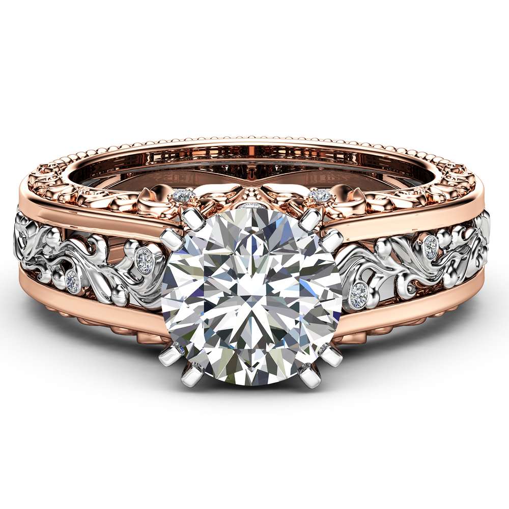 Unique 2 Carat Moissanite Engagement Ring 14K Two Tone Art Deco Gold Ring Vintage Moissanite Engagement Ring 2 Unique 2 Carat Moissanite Engagement Ring 14K Two Tone Art Deco Gold Ring Vintage Moissanite Engagement Ring