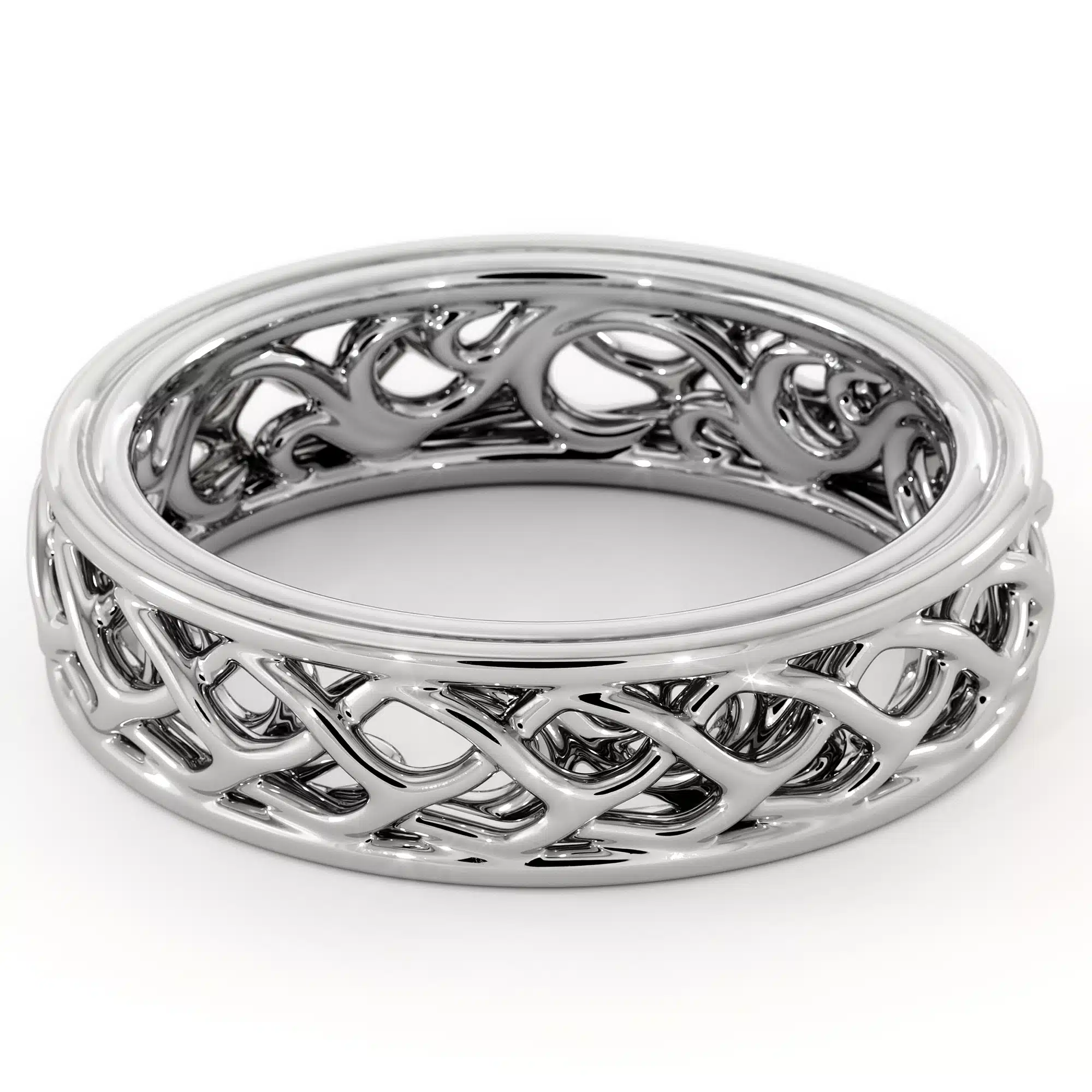 5.5mm Width 14K White Gold Plaited Band For Women's