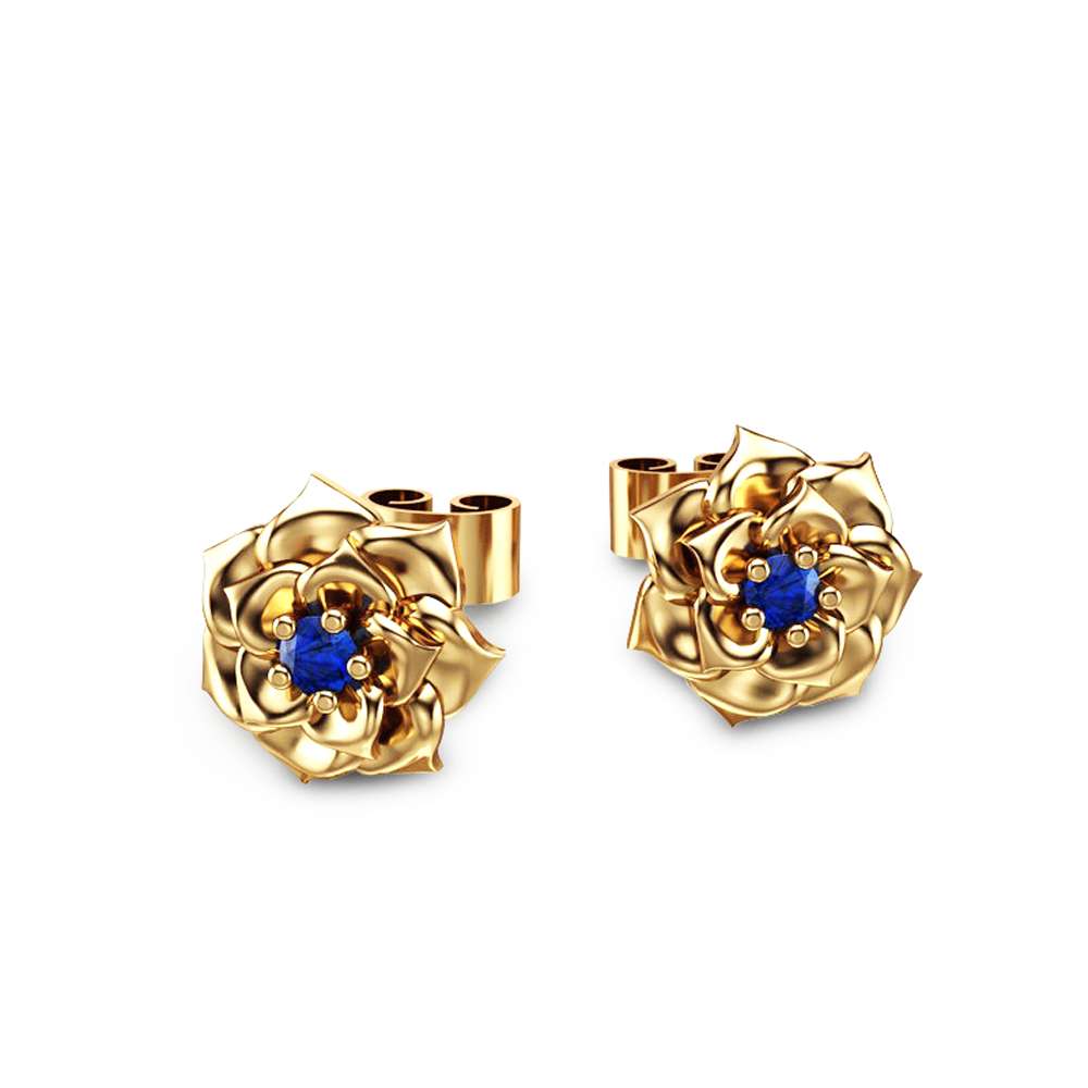 14K Yellow Gold Blue Sapphire Flower Earrings Gold Stud Earrings Flower Earrings Blue Sapphire Earrings 1 14K Yellow Gold Blue Sapphire Flower Earrings Gold Stud Earrings Flower Earrings Blue Sapphire Earrings