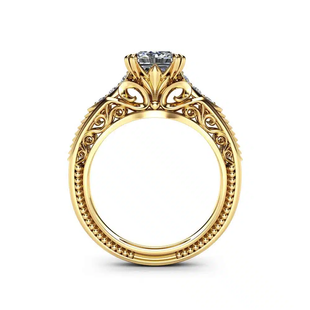 Square Moissanite Victorian Engagement Ring Princess Moissanite Engagement Ring 14K Yellow Gold Victorian Ring