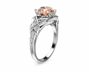 14K White Gold Morganite Ring Unique Morganite Engagement Ring White Gold Anniversary Ring