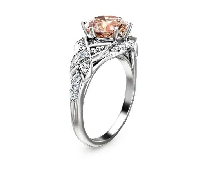 14K White Gold Morganite Ring Unique Morganite Engagement Ring White Gold Anniversary Ring 1 14K White Gold Morganite Ring Unique Morganite Engagement Ring White Gold Anniversary Ring