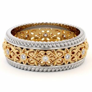 Diamond Wedding Band Unique Mens Wedding Band 14K Two Tone Gold Wedding Ring