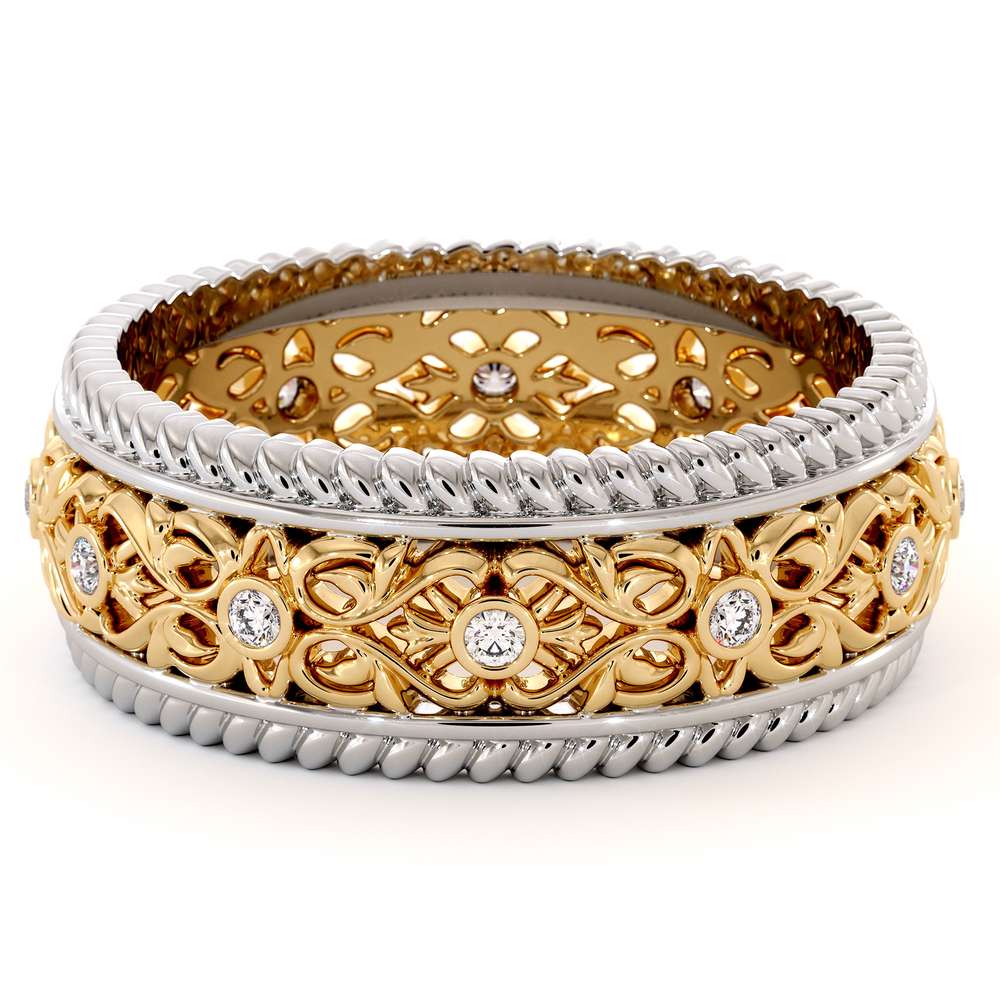 Diamond Wedding Band Unique Mens Wedding Band 14K Two Tone Gold Wedding Ring 1 Diamond Wedding Band Unique Mens Wedding Band 14K Two Tone Gold Wedding Ring