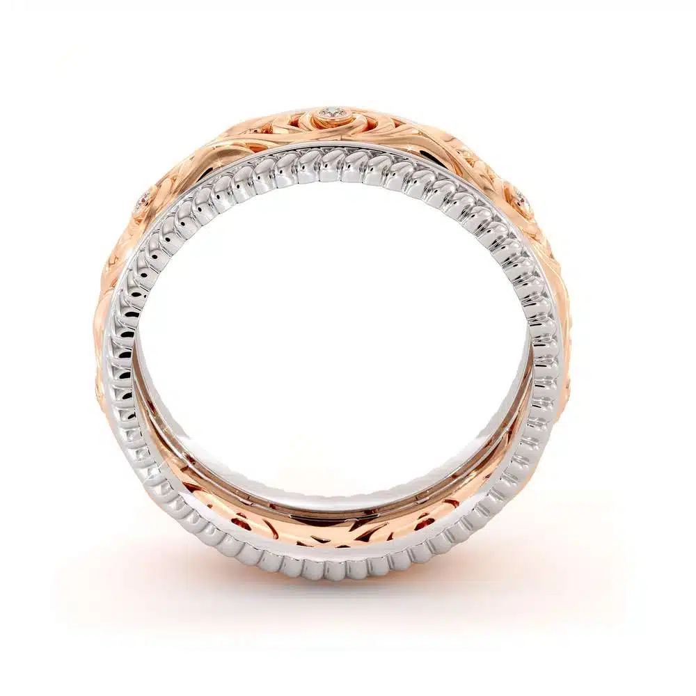 Diamond Wedding Band 14K Two Tone Gold Wedding Band Unique Art Deco Mens Wedding Band 5 Diamond Wedding Band 14K Two Tone Gold Wedding Band Unique Art Deco Mens Wedding Band