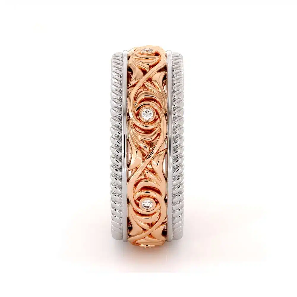 Diamond Wedding Band 14K Two Tone Gold Wedding Band Unique Art Deco Mens Wedding Band 6 Diamond Wedding Band 14K Two Tone Gold Wedding Band Unique Art Deco Mens Wedding Band