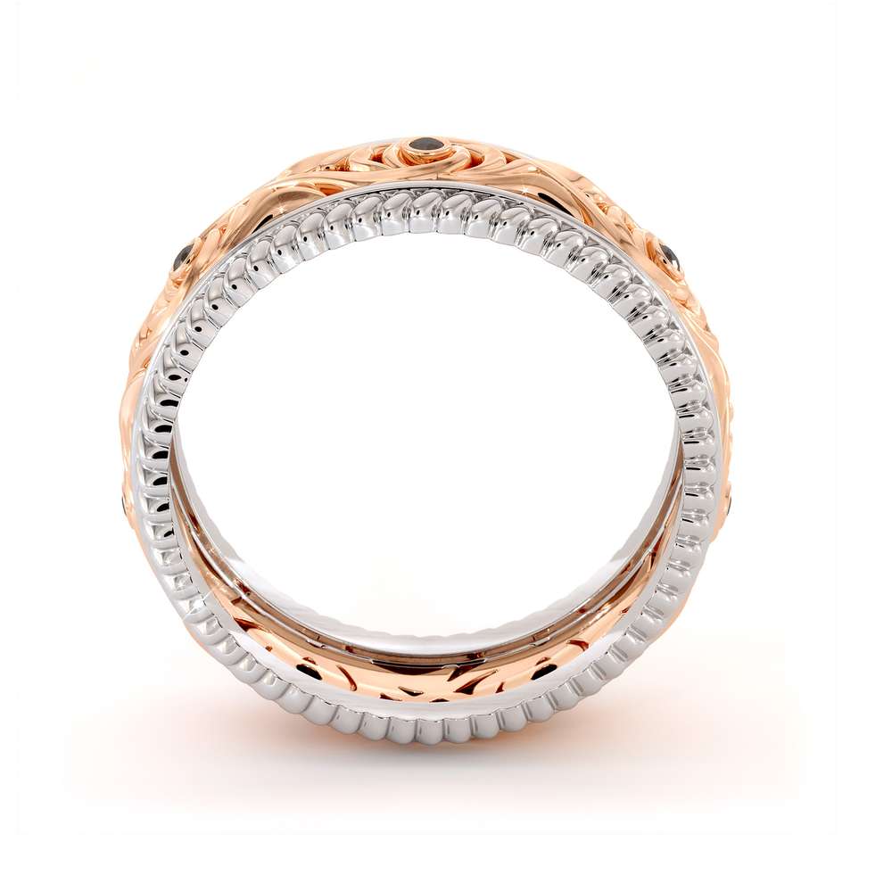 Black Diamonds Wedding Band 14K Two Tone Gold Wedding Band Unique Art Deco Mens Wedding Ring 6 Black Diamonds Wedding Band 14K Two Tone Gold Wedding Band Unique Art Deco Mens Wedding Ring