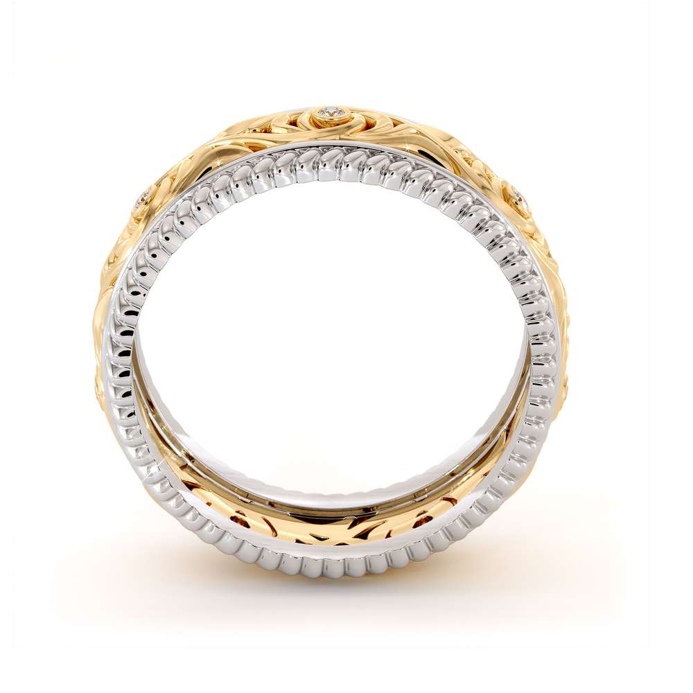 Diamond Wedding Band 14K Two Tone Gold Wedding Band Unique Art Deco Mens Wedding Ring 5 Diamond Wedding Band 14K Two Tone Gold Wedding Band Unique Art Deco Mens Wedding Ring