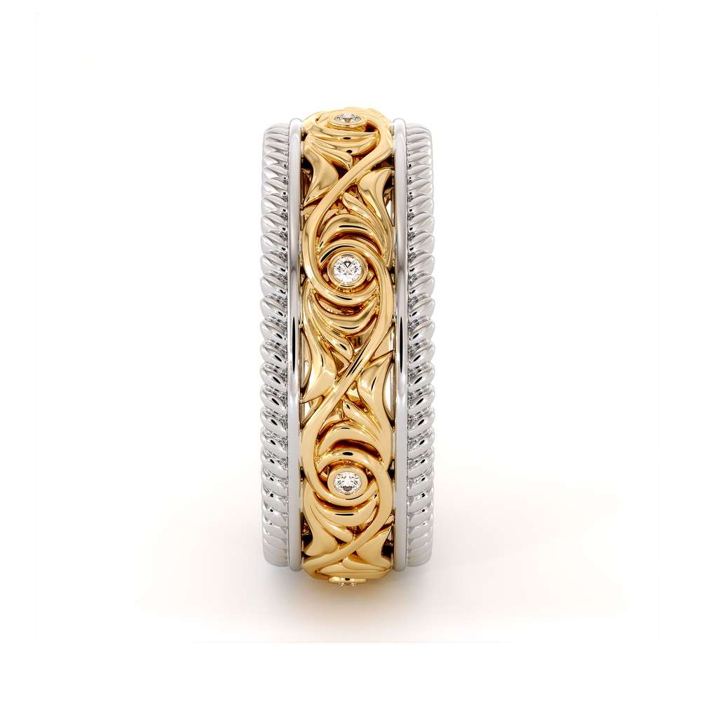 Diamond Wedding Band 14K Two Tone Gold Wedding Band Unique Art Deco Mens Wedding Ring 6 Diamond Wedding Band 14K Two Tone Gold Wedding Band Unique Art Deco Mens Wedding Ring