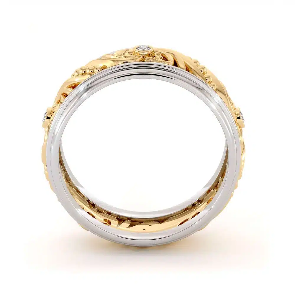 Unique Mens Wedding Band Diamonds Wedding Ring 14K Yellow & White Gold Wedding Band 6 Unique Mens Wedding Band Diamonds Wedding Ring 14K Yellow & White Gold Wedding Band