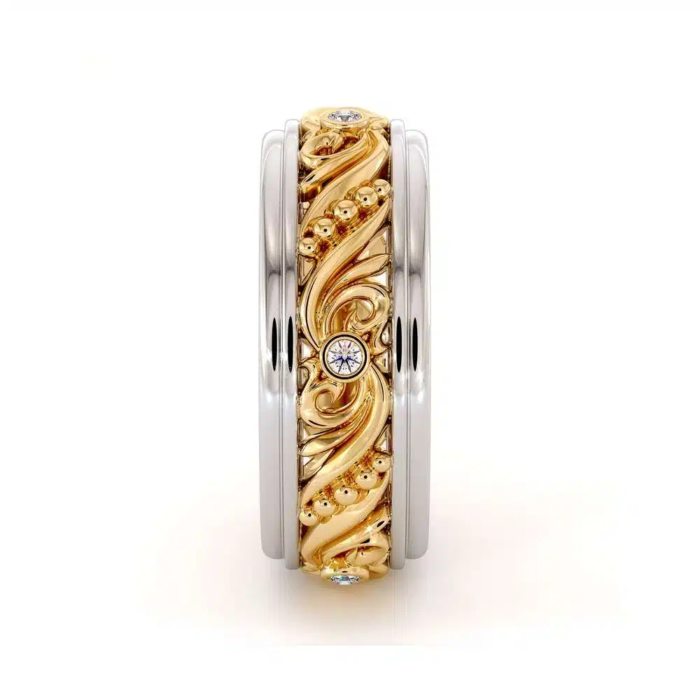 Unique Mens Wedding Band Diamonds Wedding Ring 14K Yellow & White Gold Wedding Band 5 Unique Mens Wedding Band Diamonds Wedding Ring 14K Yellow & White Gold Wedding Band