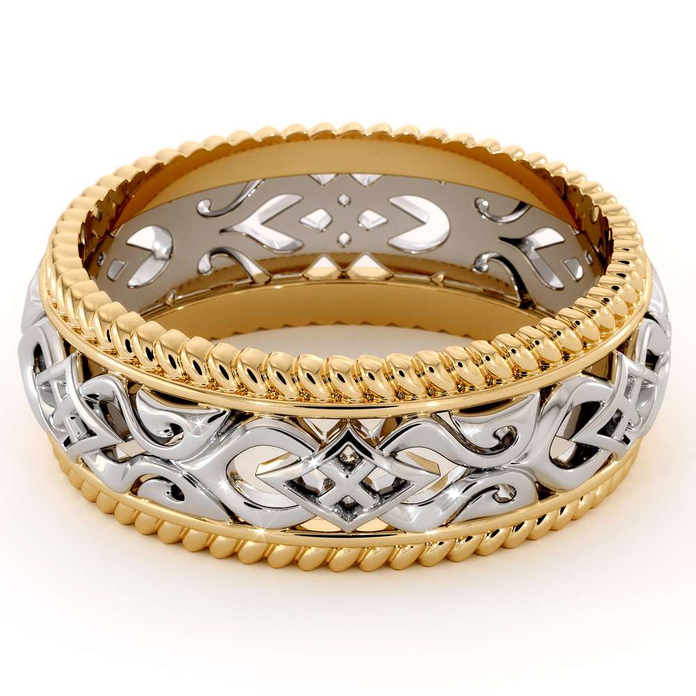 Vintage Men's Wedding Band-Men Wedding Band Yellow & White Gold-14K Two Tone Wedding Ring