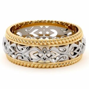 Vintage Men's Wedding Band-Men Wedding Band Yellow & White Gold-14K Two Tone Wedding Ring
