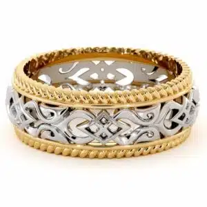 Vintage Men's Wedding Band-Men Wedding Band Yellow & White Gold-14K Two Tone Wedding Ring