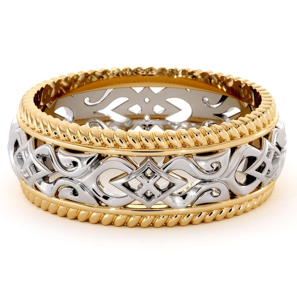 Vintage Men's Wedding Band-Men Wedding Band Yellow & White Gold-14K Two Tone Wedding Ring