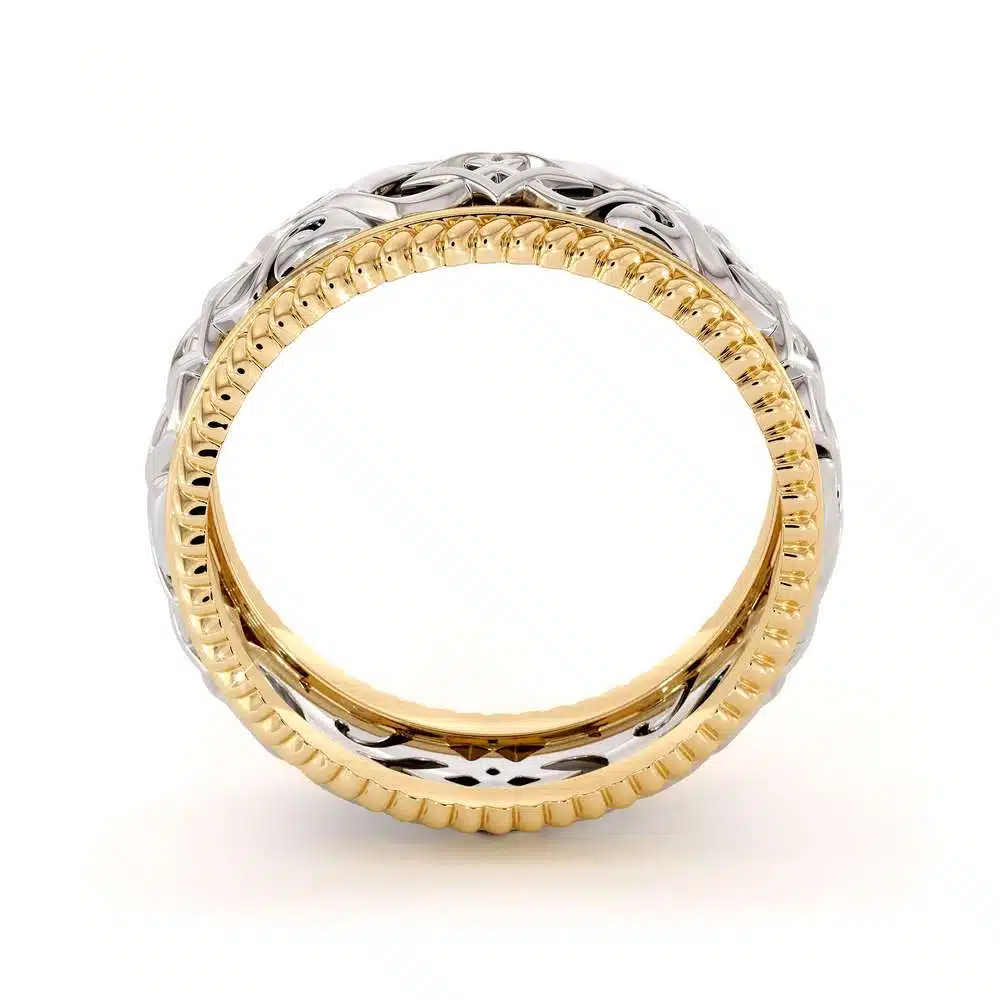 Vintage Men's Wedding Band-Men Wedding Band Yellow & White Gold-14K Two Tone Wedding Ring