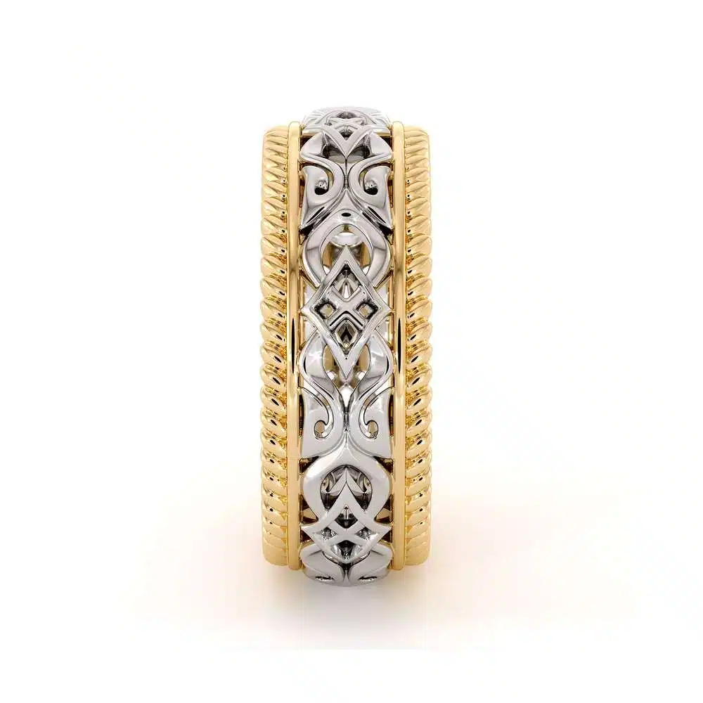 Vintage Men's Wedding Band-Men Wedding Band Yellow & White Gold-14K Two Tone Wedding Ring