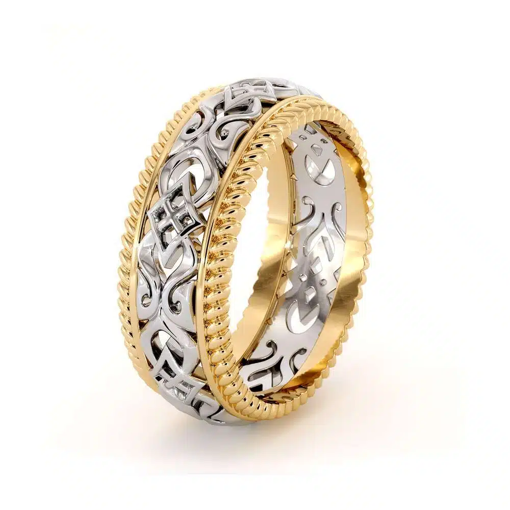 Vintage Men's Wedding Band-Men Wedding Band Yellow & White Gold-14K Two Tone Wedding Ring