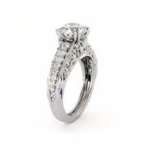 Vintage Inspired 2 Carat Moissanite Engagement Ring with Scrollwork Accents