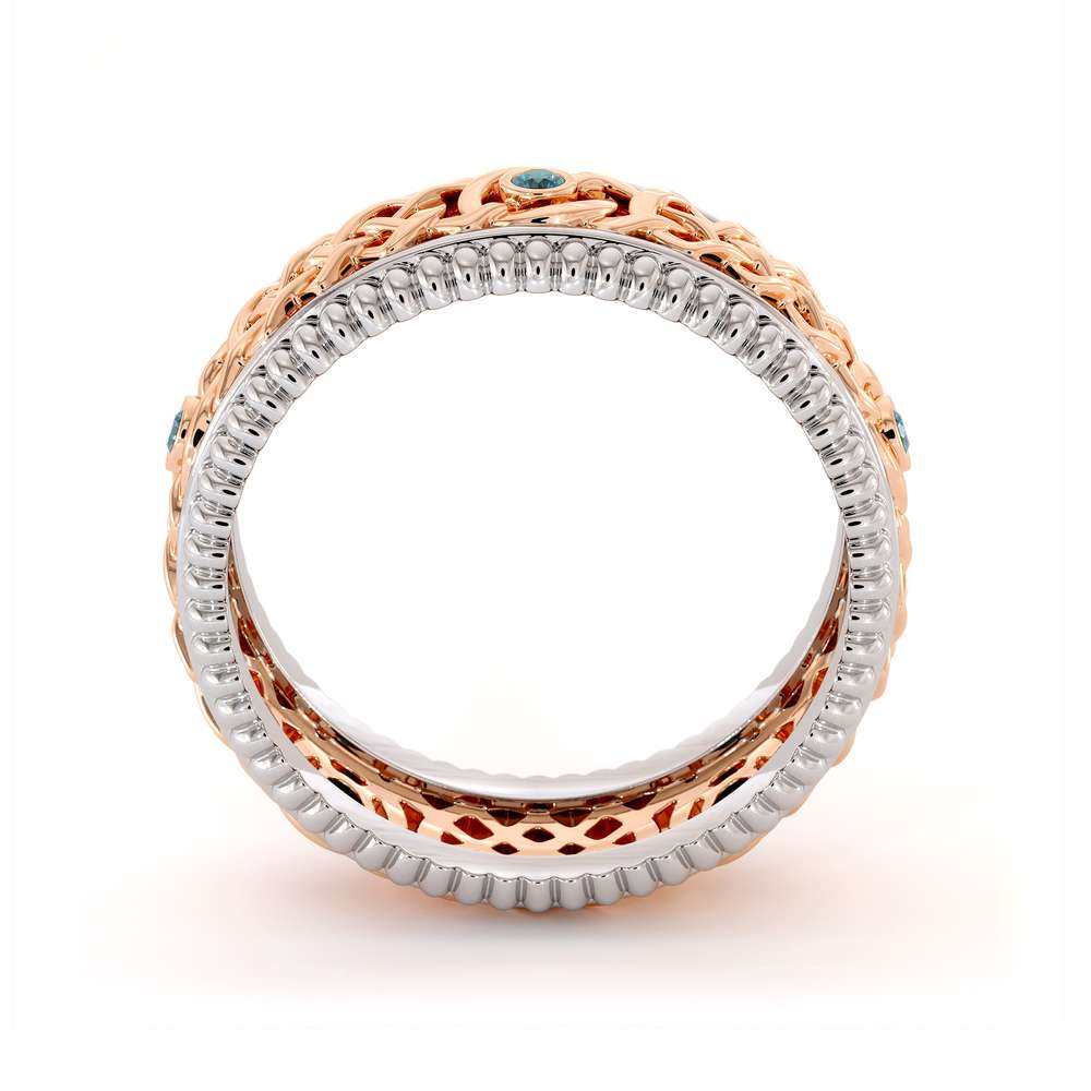14K Two Tone Gold Ring-men's Wedding Band-Blue Diamonds Ring-Men Wedding Ring-Rose White Ring 6 14K Two Tone Gold Ring-men's Wedding Band-Blue Diamonds Ring-Men Wedding Ring-Rose White Ring