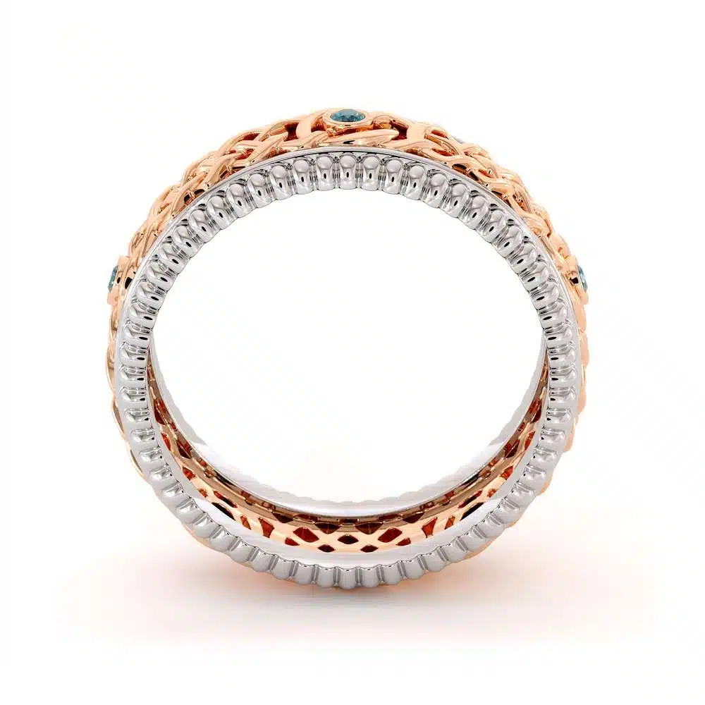 14K Two Tone Gold Ring-men's Wedding Band-Blue Diamonds Ring-Men Wedding Ring-Rose White Ring 6 14K Two Tone Gold Ring-men's Wedding Band-Blue Diamonds Ring-Men Wedding Ring-Rose White Ring