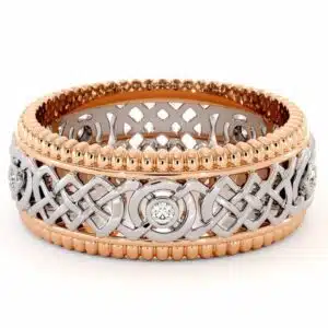 14K Two Tone Gold Ring-men's Wedding Band-Diamonds Ring-Men Wedding Ring-Rose White Ring
