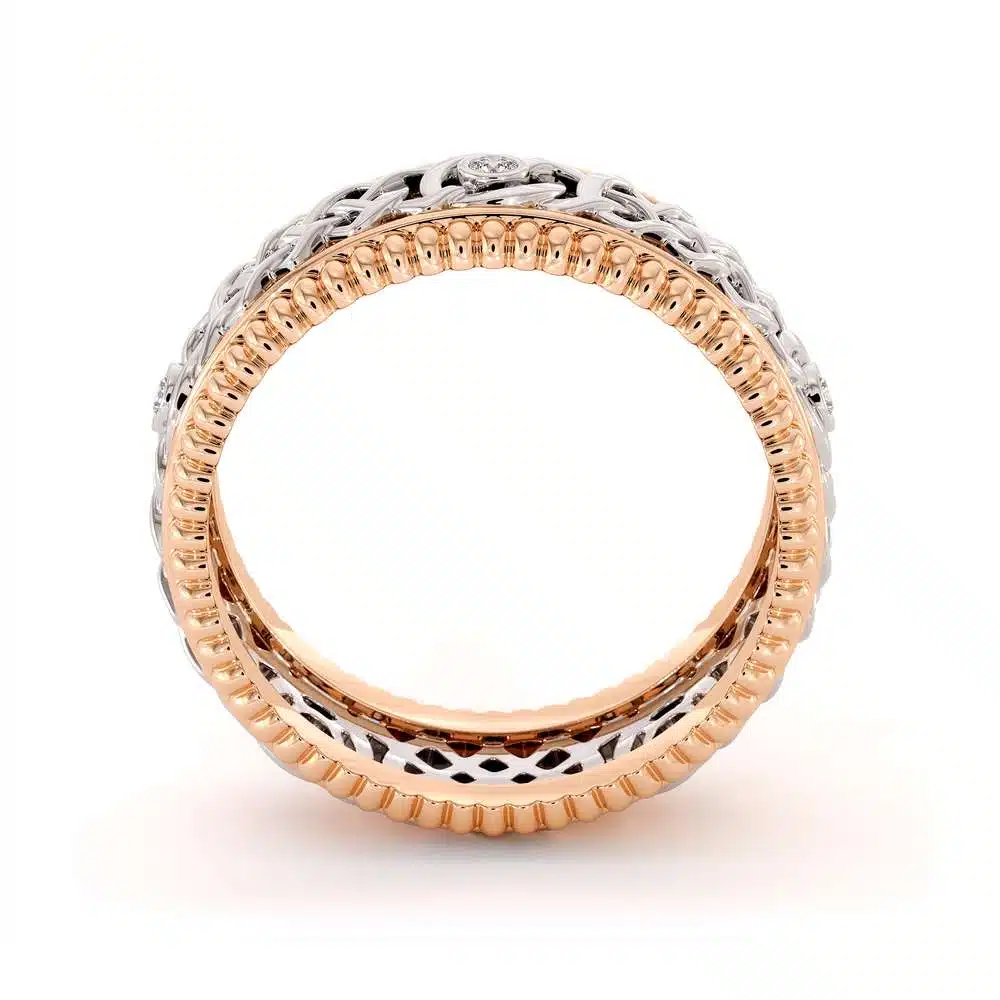 14K Two Tone Gold Ring-men's Wedding Band-Diamonds Ring-Men Wedding Ring-Rose White Ring