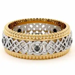 14K Two Tone Gold Ring-men's Wedding Band-Black Diamonds Ring-Men Wedding Ring-Yellow White Ring