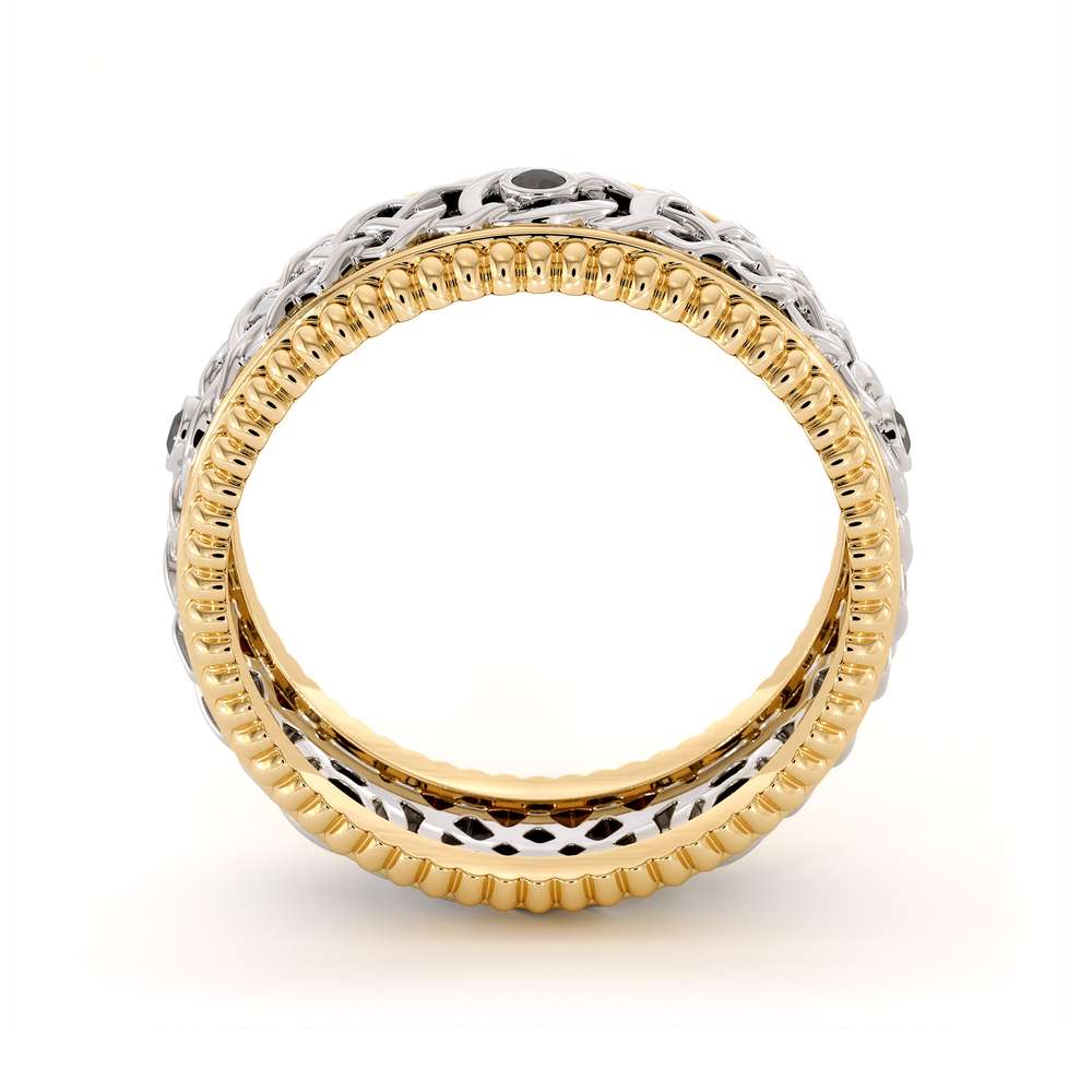 14K Two Tone Gold Ring-men's Wedding Band-Black Diamonds Ring-Men Wedding Ring-Yellow White Ring