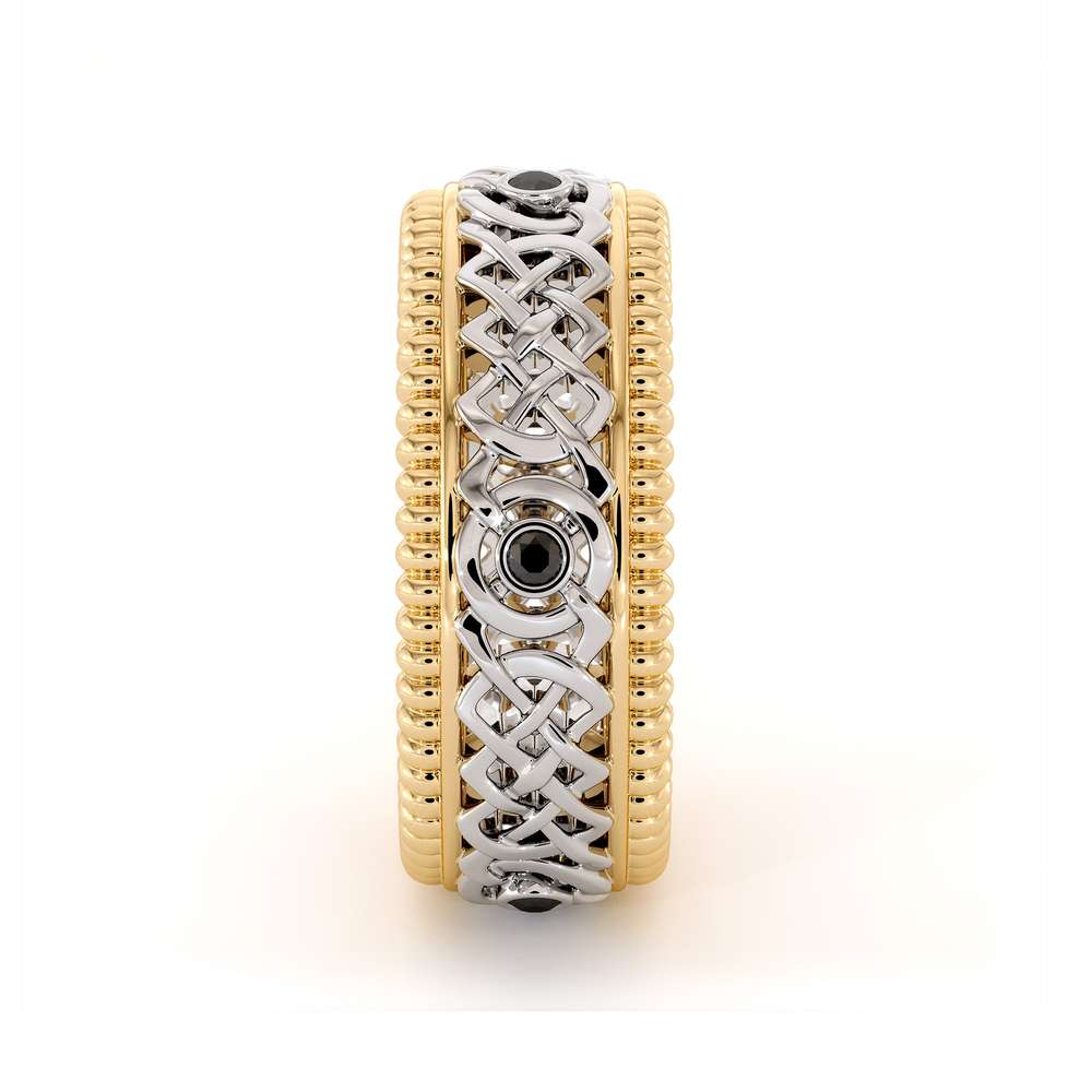 14K Two Tone Gold Ring-men's Wedding Band-Black Diamonds Ring-Men Wedding Ring-Yellow White Ring